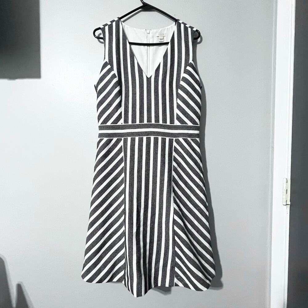 J Crew Dress Womens 10 Striped Fit Flare V Neck Knee Length Lined